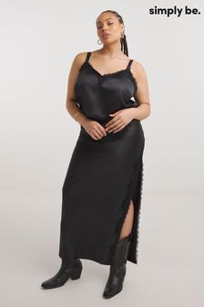 Черная атласная юбка макси с кружевной отделкой Simply Be (Q76691) | €20