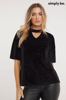 Simply Be Black Glitter Velour Choker Boxy T-Shirt (Q76696) | €31