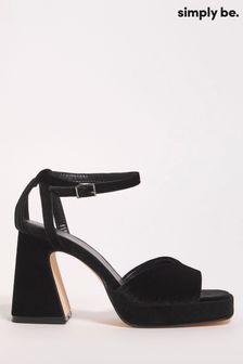 Simply Be Black Extra Wide Fit Platform Flared Heel Sandals (Q76712) | ₪ 176
