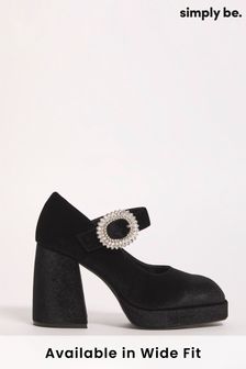 Simply Be Black Regular/Wide Fit Platform Heeled Mary Jane Shoes With Diamanté Buckle (Q76714) | €60