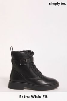 Simply Be Black Extra Wide Fit Classic Lace up Ankle Boots (Q76722) | ₪ 226