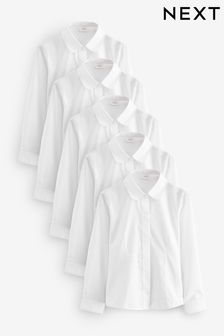 White Long Sleeve Covered Placket School Shirts 5 Pack (3-17yrs) (Q76810) | ₪ 105 - ₪ 164