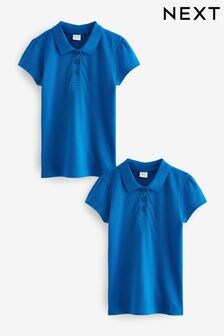 Bright Blue Regular Fit 100% Cotton Short Sleeve Polo Shirts 2 Pack (3-16yrs) (Q76843) | $12 - $21