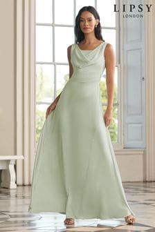 Lipsy Sage Green Petite Cowl Front Satin Maxi Bridesmaid Dress (Q76927) | CA$225