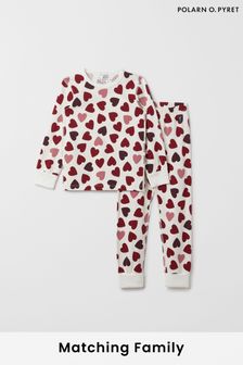 Pijamale din Polarn O Pyret organic cu Imprimeuri Alb inimioară (Q77017) | 167 LEI
