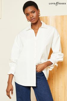 Weiß - Love & Roses Durchgeknöpftes Hemd mit V-Ausschnitt, Dekolletéband und Manschetten (Q77040) | 50 €