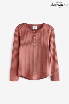 Różowa koszulka dżersejowa Abercrombie & Fitch z długim rękawem i otwartym dekoltem (Q77052) | 60 zł