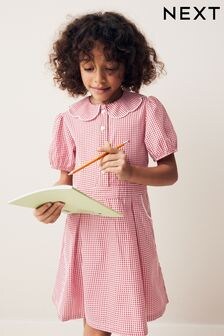 Red Cotton Rich Scalloped Collar Gingham School Dress (3-14yrs) (Q77070) | $15 - $24