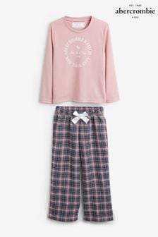 Pijamale din flanel Abercrombie & Fitch bleumarin/roz (Q77081) | 251 LEI