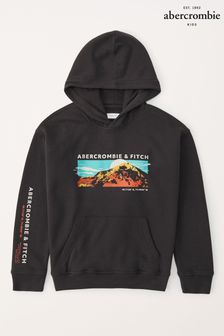 Abercrombie & Fitch Black Hooded Graphic Sweatshirt (Q77091) | kr730