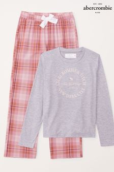 Pijamale din flanel Abercrombie & Fitch Roz/gri (Q77096) | 251 LEI