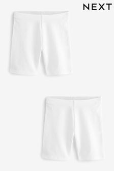 White Longer Length 2 Pack Cotton Rich Stretch Cycle Shorts (3-16yrs) (Q77110) | $9 - $17