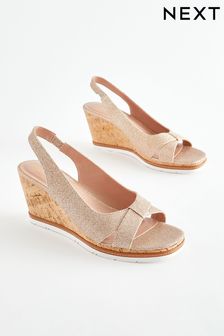Shimmer Extra Wide Fit Forever Comfort® Bow Cork Wedges (Q77343) | ₪ 107
