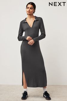 Charcoal - Midi Ribbed Dress (Q77345) | kr520