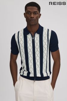 Reiss Navy/White Selwood Colourblock Zip-Through T-Shirt (Q77356) | $204