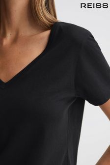 Reiss Black Bailey Cotton V-Neck T-Shirt (Q77390) | 206 QAR
