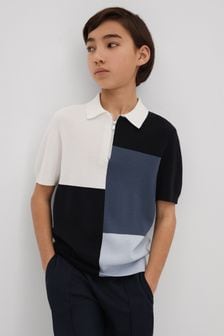 Синий - Рубашка поло с короткой молнией в стиле колор блок Reiss Delta (Q77392) | €64