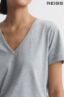 Reiss Grey Marl Bailey Cotton V-Neck T-Shirt (Q77396) | OMR21