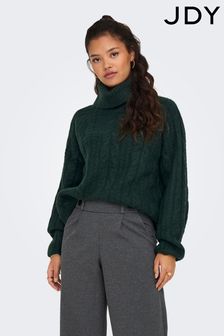 JDY Green Chunky Cable Knit Roll Neck Jumper (Q77413) | €57
