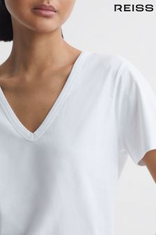 Elfenbeinfarben - Reiss Bailey T-Shirt aus Baumwolle mit V-Ausschnitt (Q77428) | 44 €