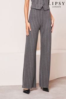 Lipsy Grey Pinstripe Petite High Waist Wide Leg Tailored Trousers (Q77441) | kr406