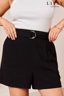 Lipsy Black Curve Belted Shorts With A Touch Of Linen (Q77446) | $45