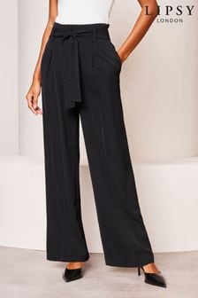 Lipsy Black Petite Belted Wide Leg Trousers (Q77457) | €52