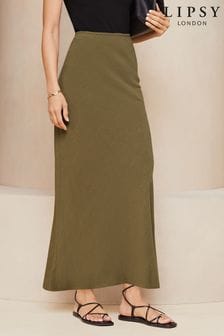 Lipsy Khaki Green Maxi Skirt With Touch Of Linen (Q77459) | 157 QAR