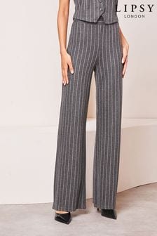 Lipsy Grey Pinstripe High Waist Wide Leg Tailored Trousers (Q77487) | kr406