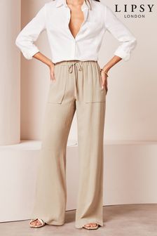 Kremna - Lipsy hlače s širokimi hlačnicami in potiskom lana (Q77498) | €32