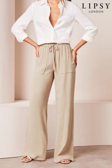 Kamela - Lipsy hlače s širokimi hlačnicami in potiskom lana (Q77499) | €32