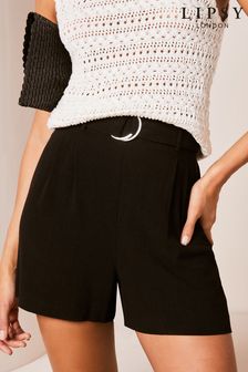 Lipsy Black Belted Shorts With A Touch Of Linen (Q77510) | $60