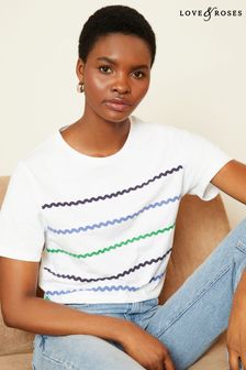 Love & Roses White Ric Rac Stripe Crew Neck Jersey T-Shirt (Q77541) | AED139