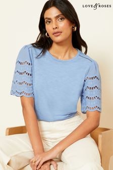 Love & Roses Pale Blue Broderie Shorts Sleeve Jersey T-Shirt (Q77554) | 115 zł