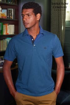 Savile Row Company Denim Blue Short Sleeve Polo Shirt (Q77618) | kr730