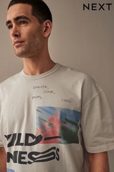 Ecru Relaxed Fit Heavyweight Urban Graphic T-Shirt (Q77626) | ￥3,550