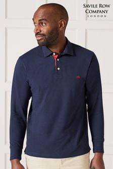Savile Row Company Langärmeliges Polo-Shirt in klassischer Passform, Marineblau (Q77633) | 70 €