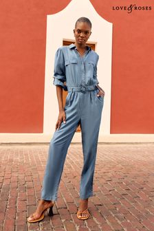 Love & Roses TENCEL™ Button Through Belted Utility Jumpsuit