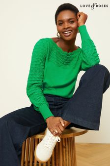 Love & Roses Green Petite Pointelle Knit Scallop Neck Jumper (Q77690) | OMR10