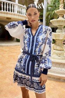 Синий Пейсли - V&A | платье мини с V-образным вырезом и принтом Love & Roses (Q77730) | €82