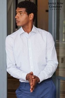 Savile Row Company Slim Fit Navy Stripe Single Cuff Formal Shirt