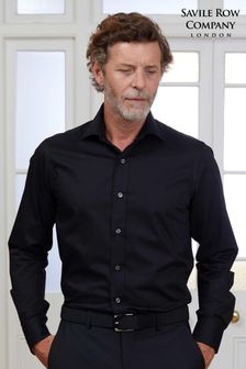 قميص أسود رسمي ضيق بأساور فردية رفيعة من نسيج قطني ناعم من Savile Row Company (Q77756) | 272 ر.ق