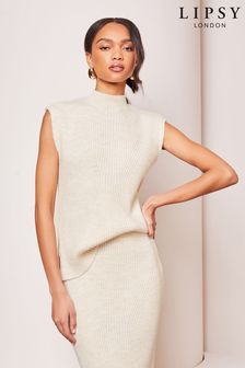 Lipsy Ivory White Soft Knit Ribbed Tabbard Vest (Q77757) | $64