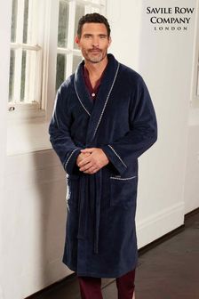 Savile Row Company Blue Fleece Dressing Gown With Piping