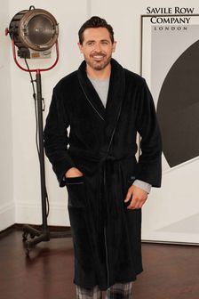 Savile Row Company Fleece Black Dressing Gown With Grey Piping (Q77807) | SGD 97