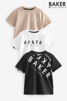 Černé / bílé / tělové - Sada 3 triček Baker by Ted Baker s grafickým motivem (Q77823) | 1 270 Kč - 1 430 Kč