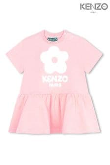 KENZO KIDS Baby Pink Flower Logo Print Short Sleeve Dress
