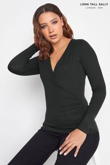 Long Tall Sally Black Jersey Wrap Top (Q77910) | AED105