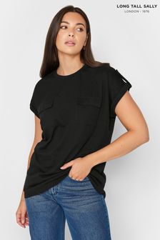 Long Tall Sally Black Pocket Detail Cotton T-Shirt (Q77954) | SGD 37