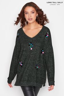 Long Tall Sally Grey Embellished V Neck Sweatshirt (Q77989) | €19